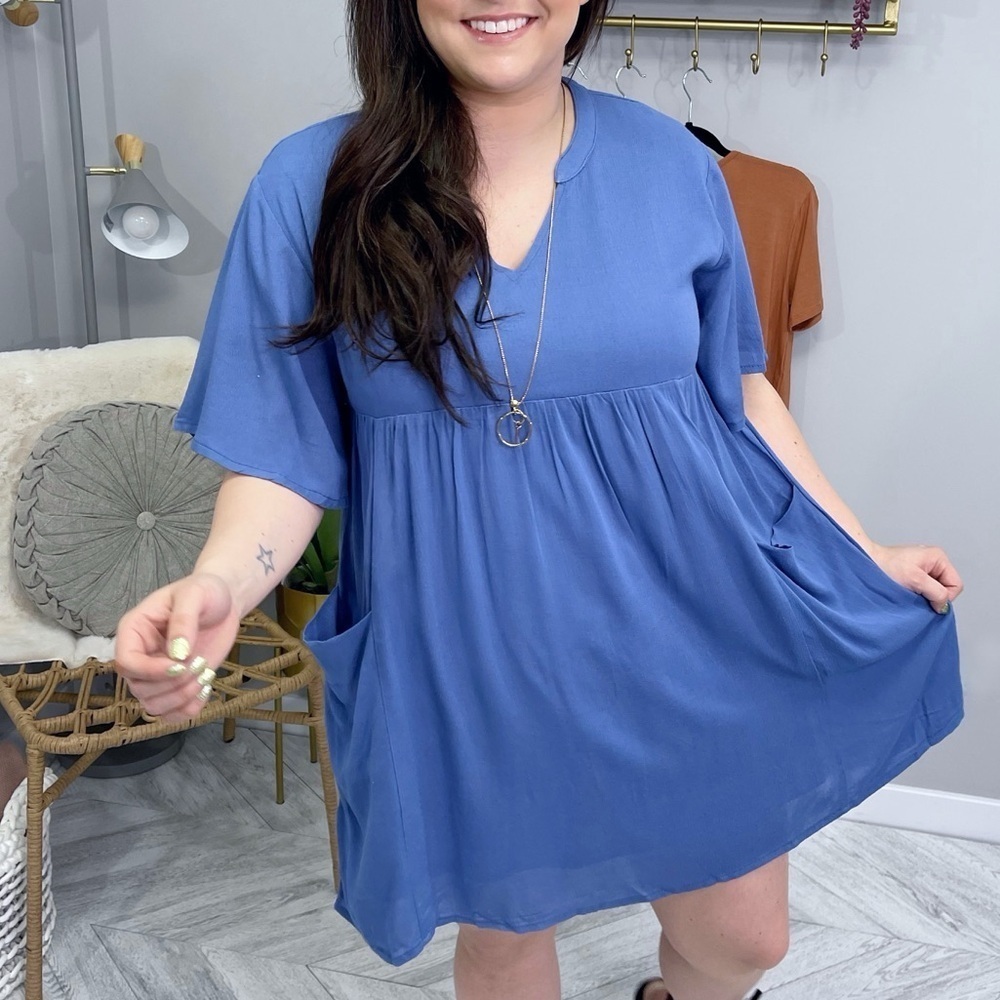 Flowy Blue V-Neck Dress